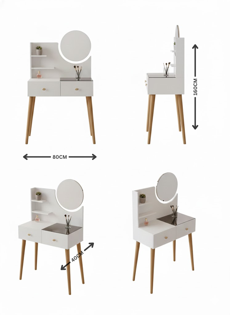 تسريحة إليجانس بمرآة دائرية ورفوف