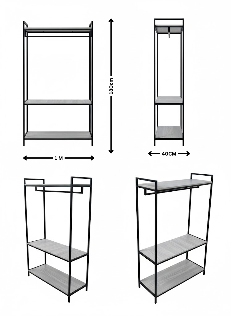 ستاند ملابس أوبن ووردروب – شماعة + 3 رفوف