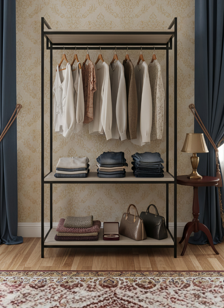 ستاند ملابس أوبن ووردروب – شماعة + 3 رفوف