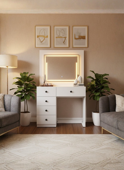 تسريحة هوليوود بمرآة LED و5 أدراج