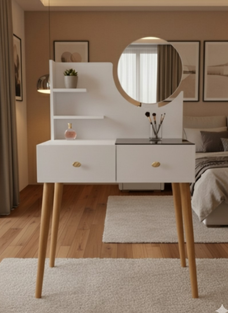 تسريحة إليجانس بمرآة دائرية ورفوف