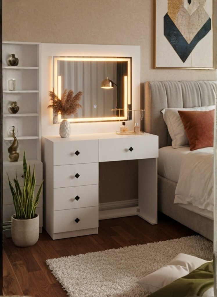 تسريحة هوليوود بمرآة LED و5 أدراج