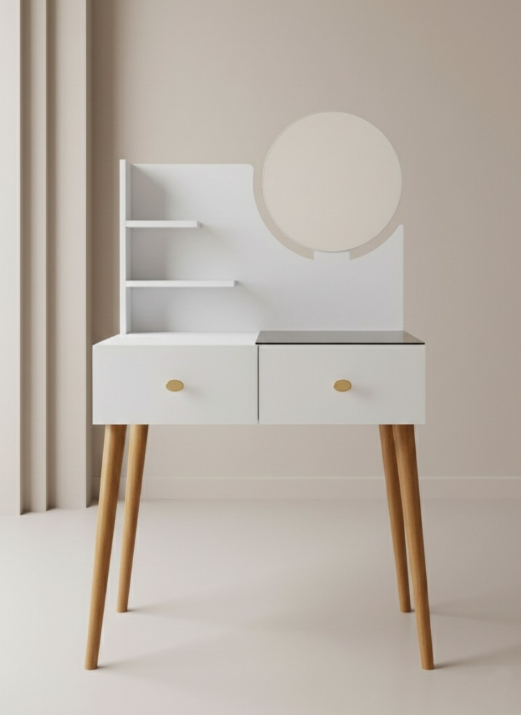 تسريحة إليجانس بمرآة دائرية ورفوف