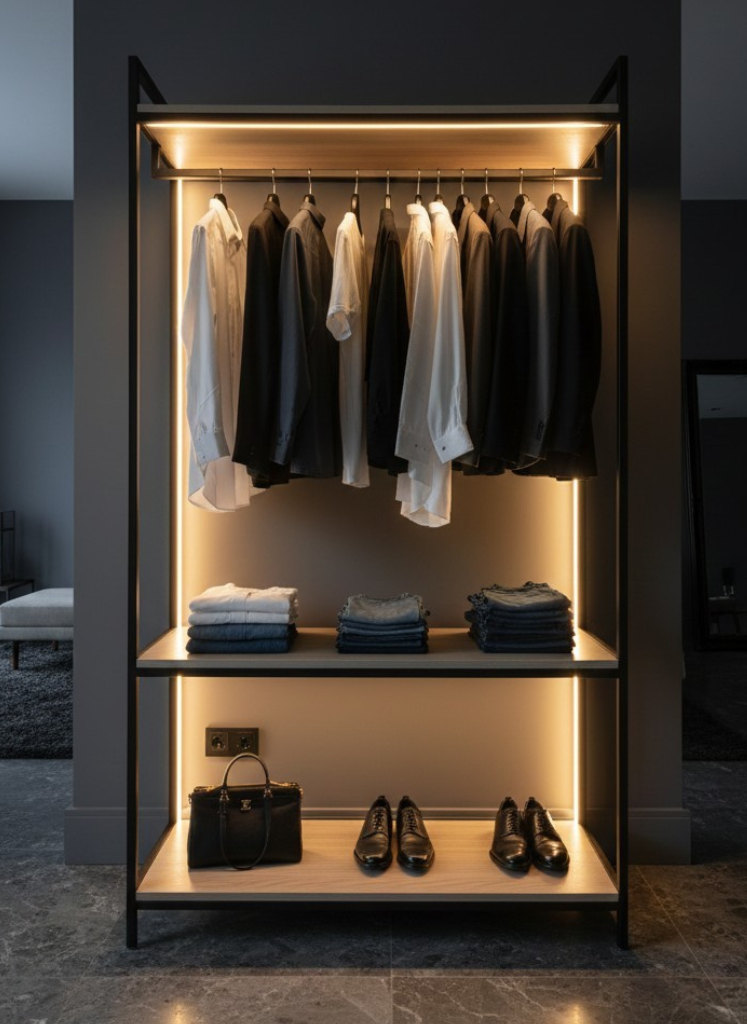 ستاند ملابس أوبن ووردروب – شماعة + 3 رفوف