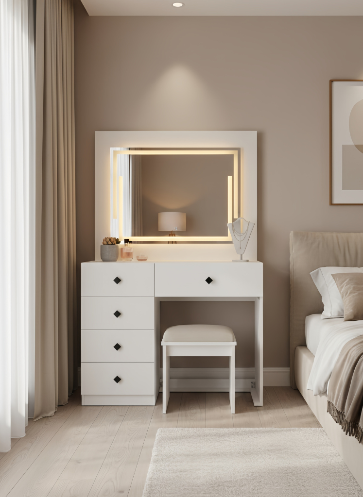 تسريحة هوليوود بمرآة LED و5 أدراج