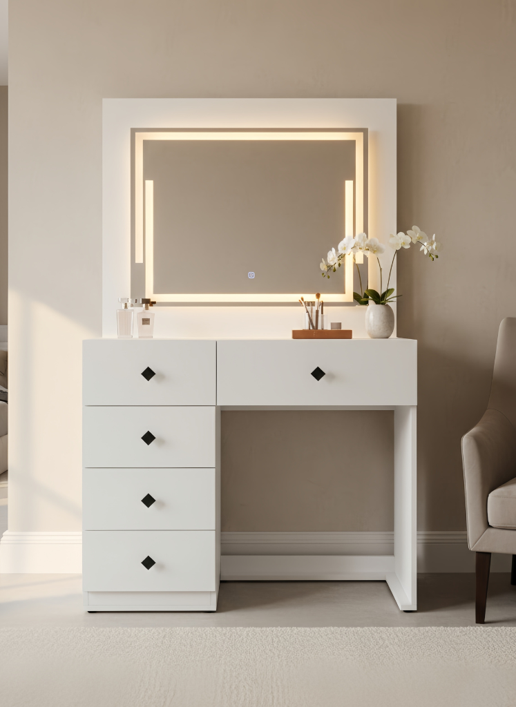 تسريحة هوليوود بمرآة LED و5 أدراج