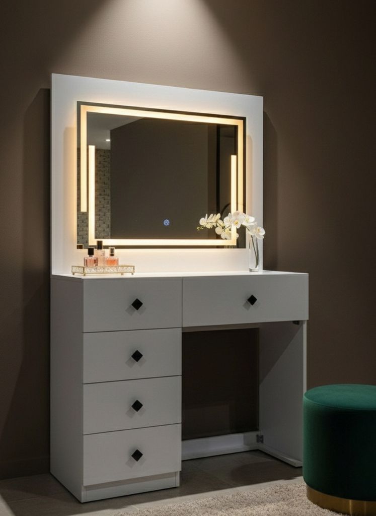 تسريحة هوليوود بمرآة LED و5 أدراج